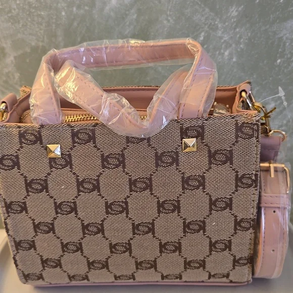 bebe Talulla Mini Satchel Blush Monogram Logo Crossbody Shoulder Bag NWT - Picture 7 of 12